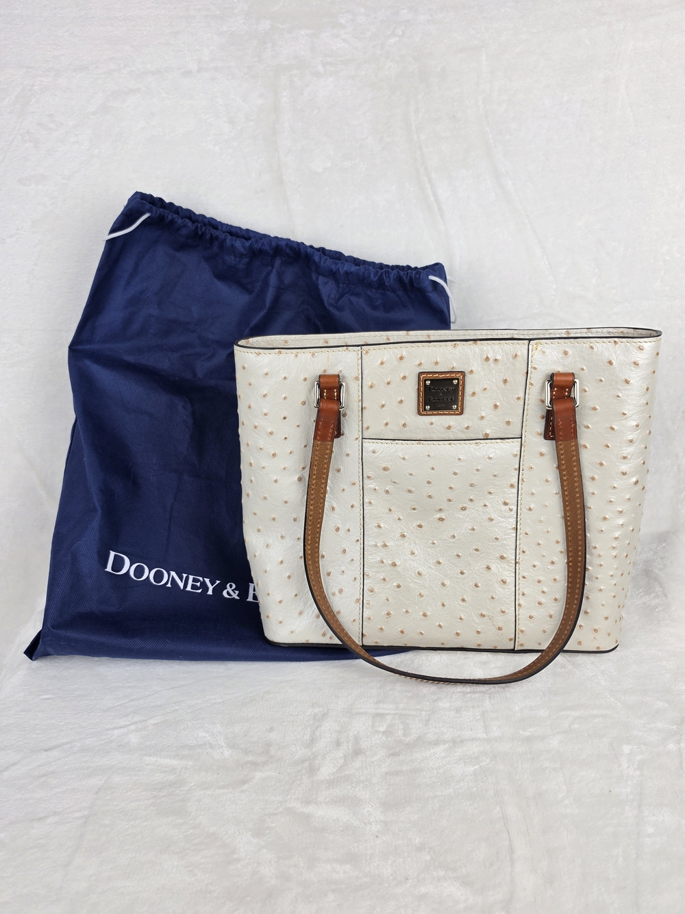 Dooney & Bourke Ostrich Embossed Leather Tote Bag White‎ Cream w/ Dust Bag